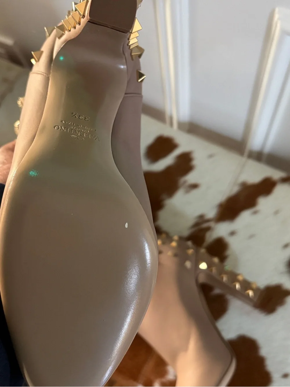 Valentino Tan and Gold-Stud Boots - Picture 6 of 9